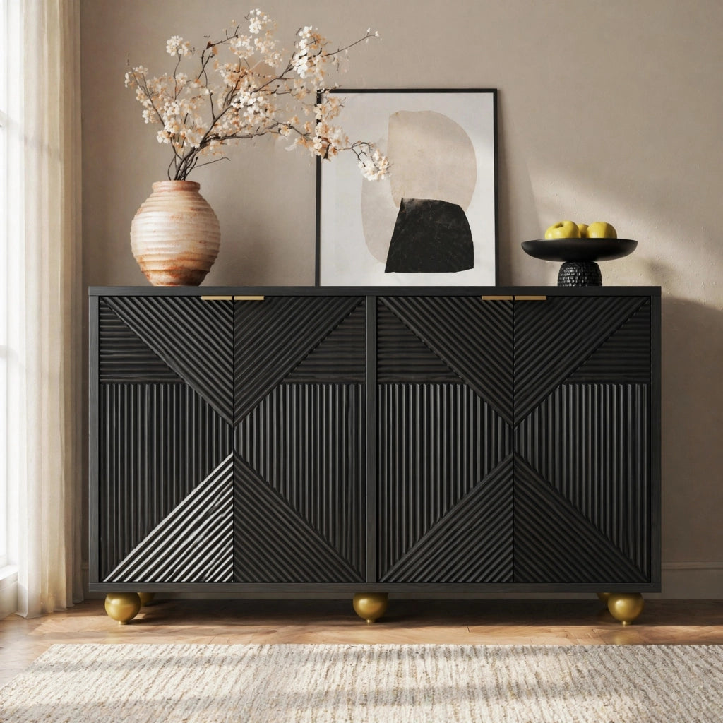 Madia 4 ante 120 cm in MDF nero con ripiani regolabili HAVRYA