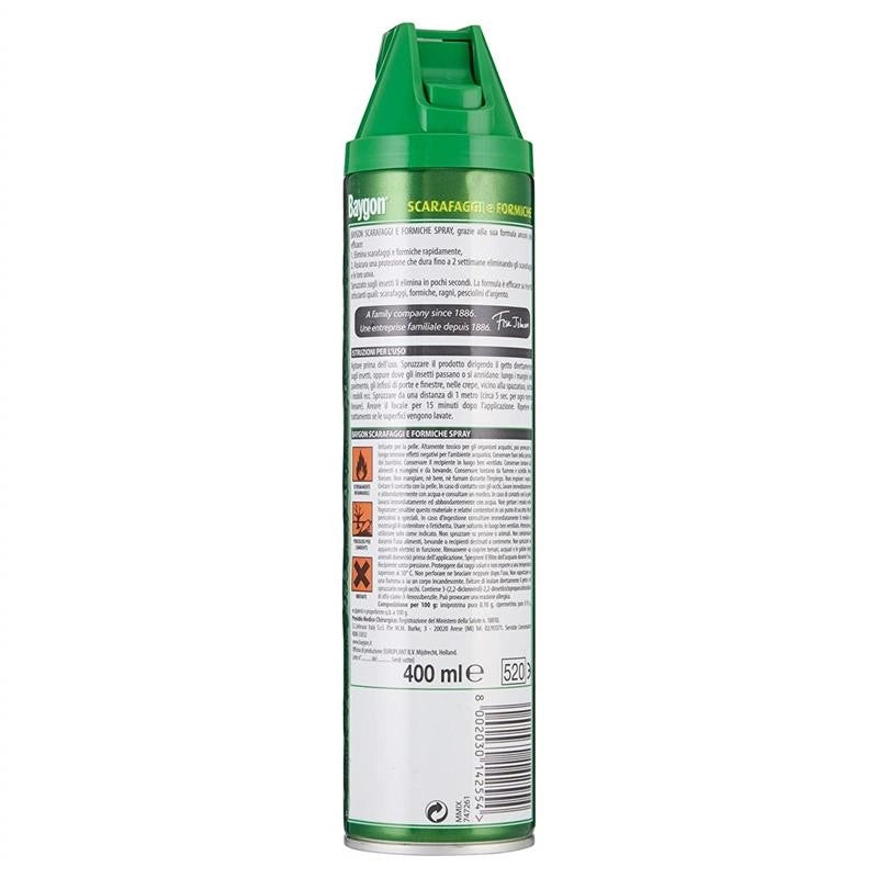 BAYGON INSETTICIDA SPRAY ANTI SCARAFAGGI E FORMICHE 400ML