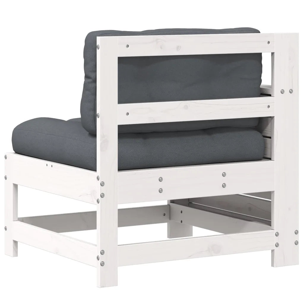 Divano Giardino Senza Braccioli con Cuscino-Sofa da Giardino-Divanetto da esterno Bianco Legno Pino 293106