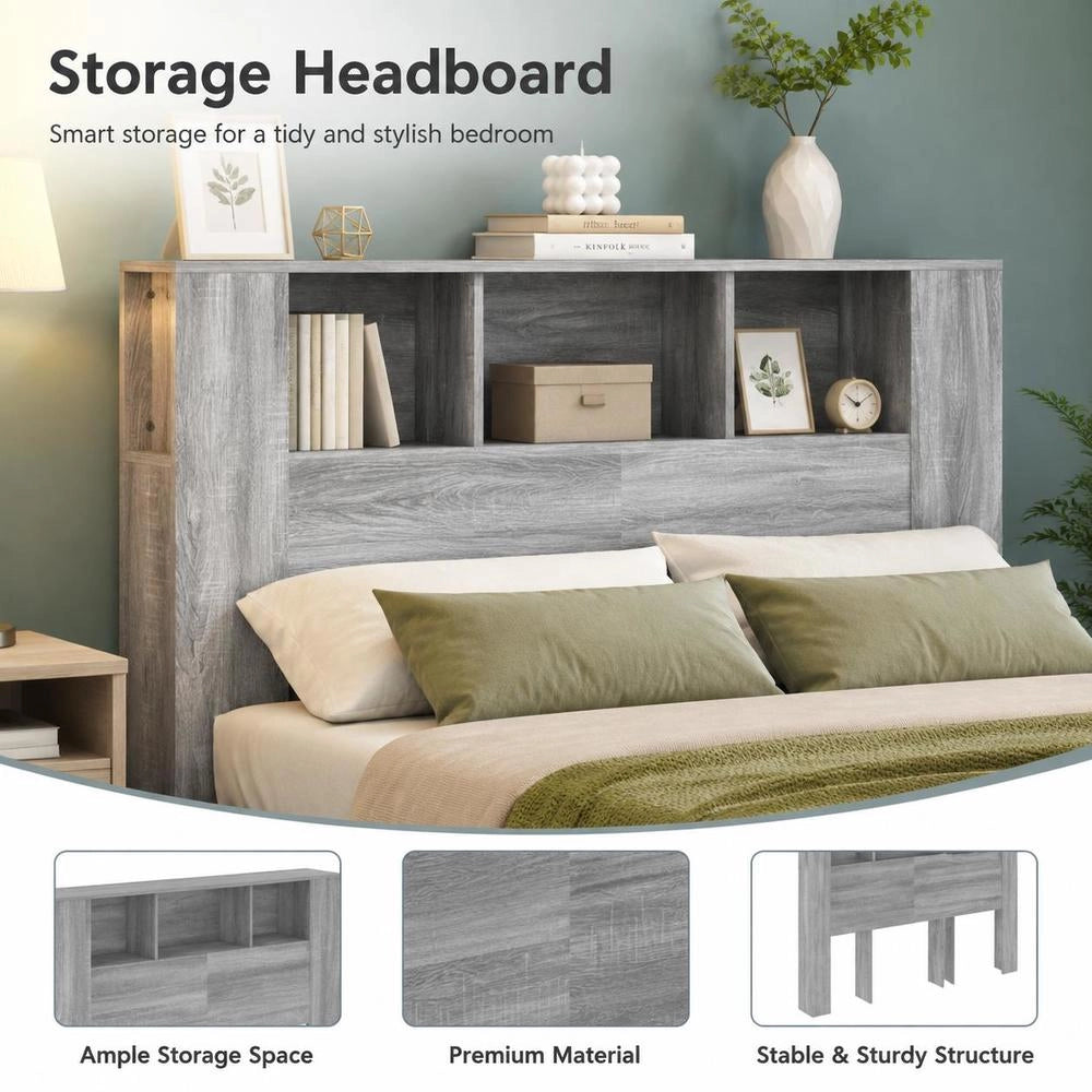 Headboard With Shelves, Sonoma Grey, 140x18.5x104.5 Cm