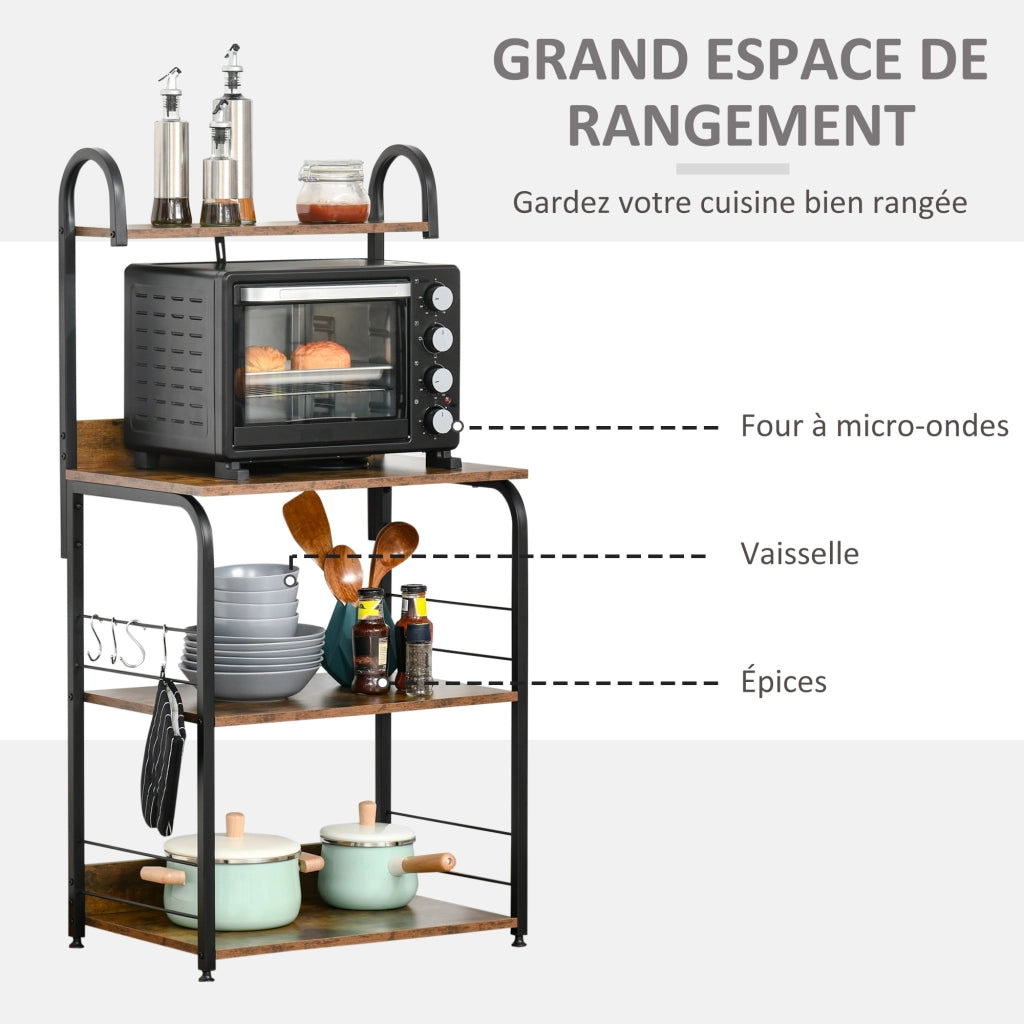 Scaffale cucina 3 ripiani in legno effetto mogano ¨C Xylo ¨C struttura metallo 60x40x125 cm