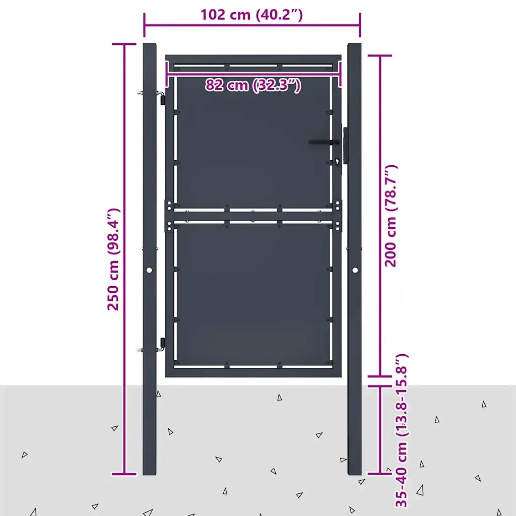 Cancello da Giardino in Acciaio 100x200 cm Antracite 144522