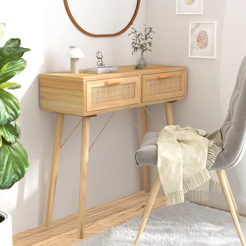 Tavolo Consolle | Tavolo d'Ingresso Marrone 80x30x75 Massello Pino Rattan Naturale