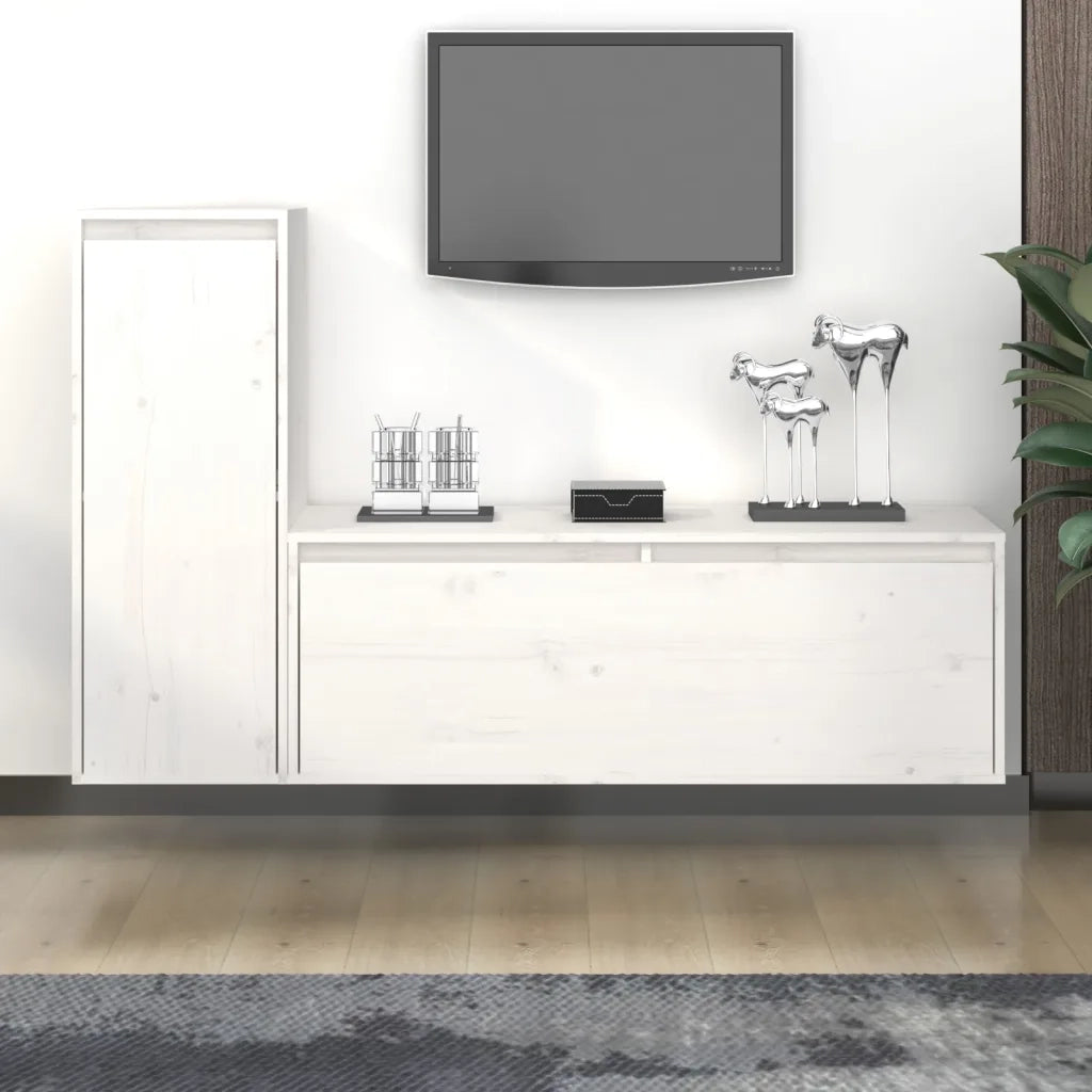 Mobili Porta TV 2 pz Bianchi in Legno Massello di Pino 3100115