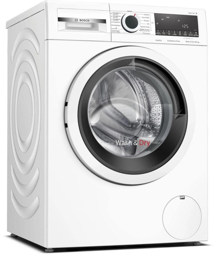 Bosch Serie 4 WNA144V0IT Lavasciuga a libera installazione 9+5 Kg 1400 giri Classe B-E Vapore Iron Assist Motore Inverter EcoSilence Condensatore autopulente Bianco