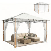 Gazebo 3 x 3,6 m, Tetto Doppio UPF50+ con Rete, Crema
