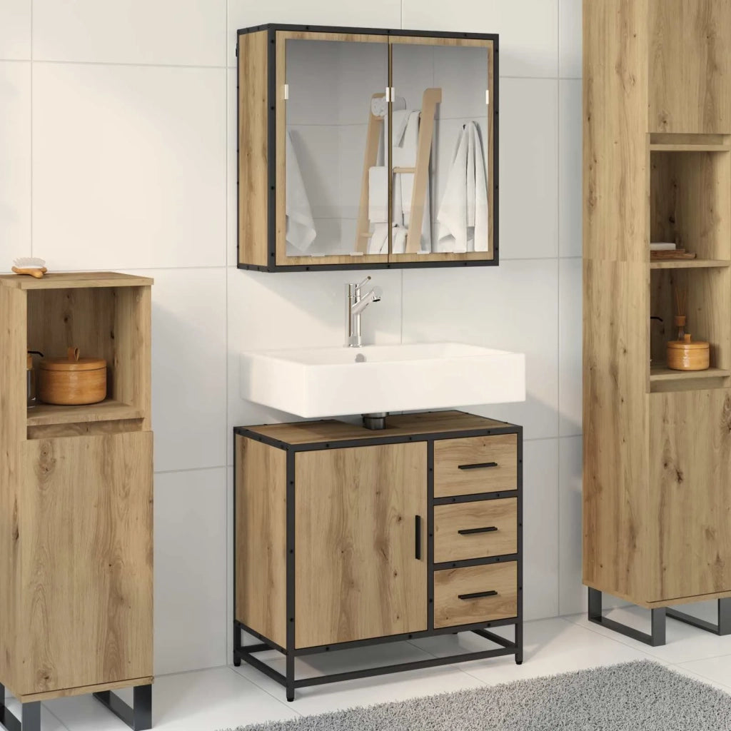 Set di mobili per il bagno con porta 2 pcs Rovere artigianale 3402321
