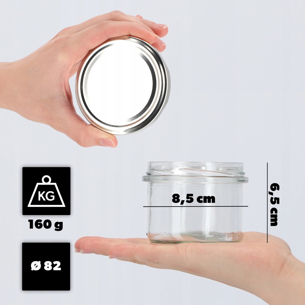 Barattoli di vetro KADAX Tartu 235 ml 50 pezzi 82 mm + coperchi argento