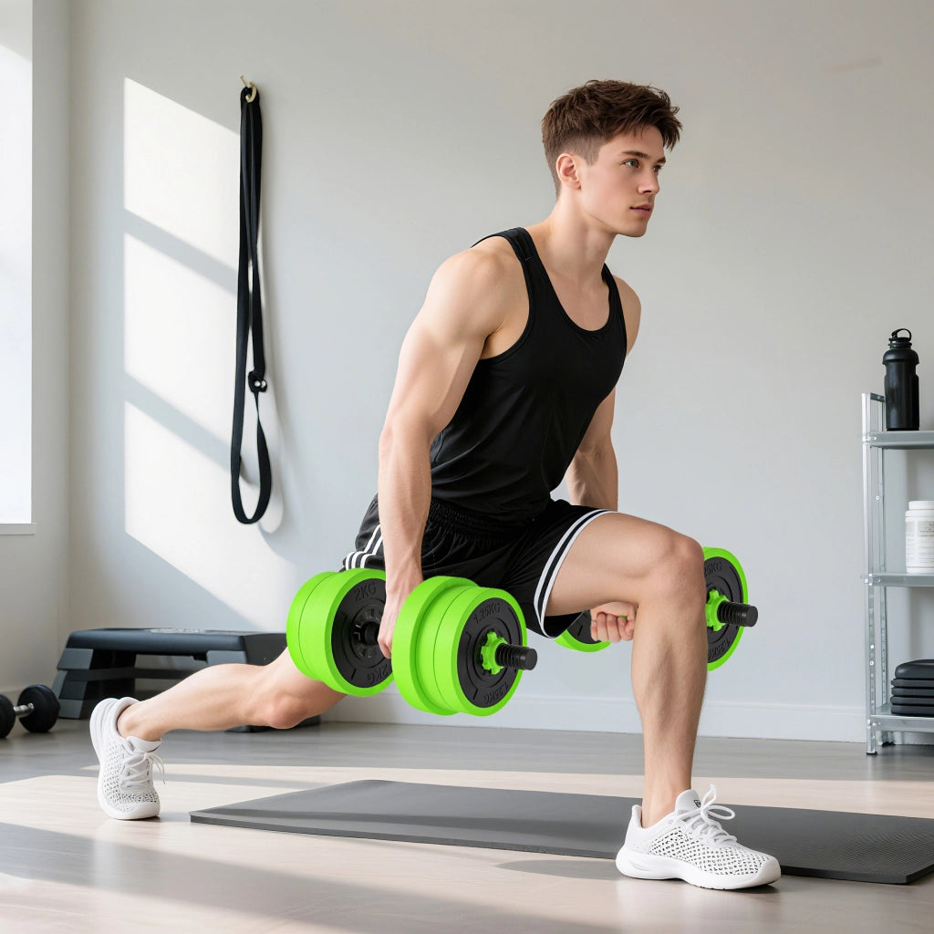 Set Pesi da Palestra 4 in 1 da 20kg Convertibile in Kettlebell 2 Manubri Bilanciere e Supporto Flessioni Verde