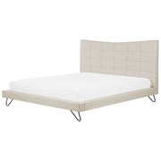 Letto Beige in tessuto di poliestere a Doghe Trapuntatura a Bottoni 180 x 200 cm Testiera Trapuntata