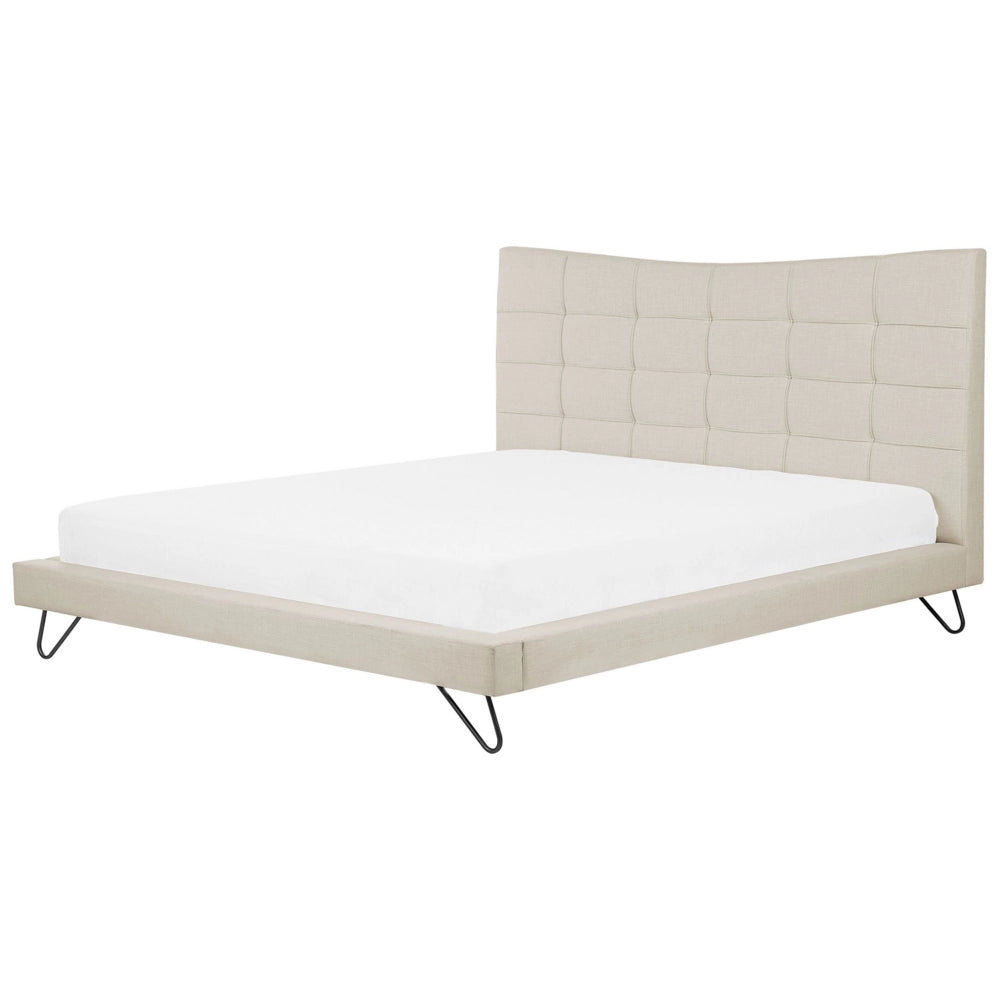 Letto Beige in tessuto di poliestere a Doghe Trapuntatura a Bottoni 180 x 200 cm Testiera Trapuntata