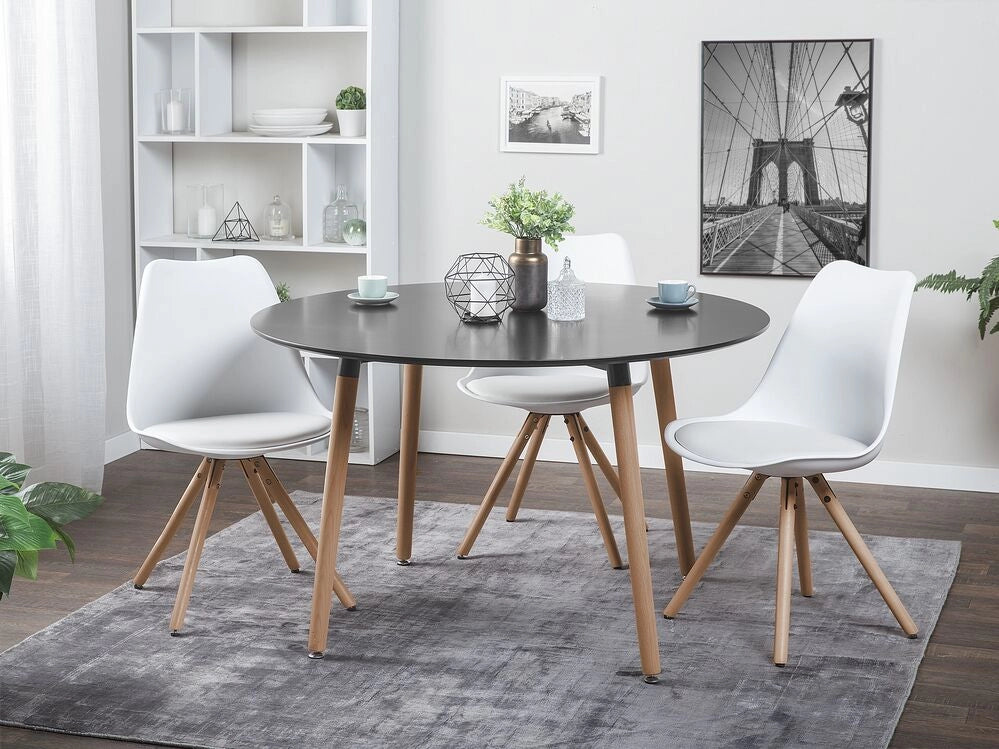 Tavolo da Pranzo in Legno di Faggio Nero ø 120 cm Rotondo Cucina Soggiorno Minimalista