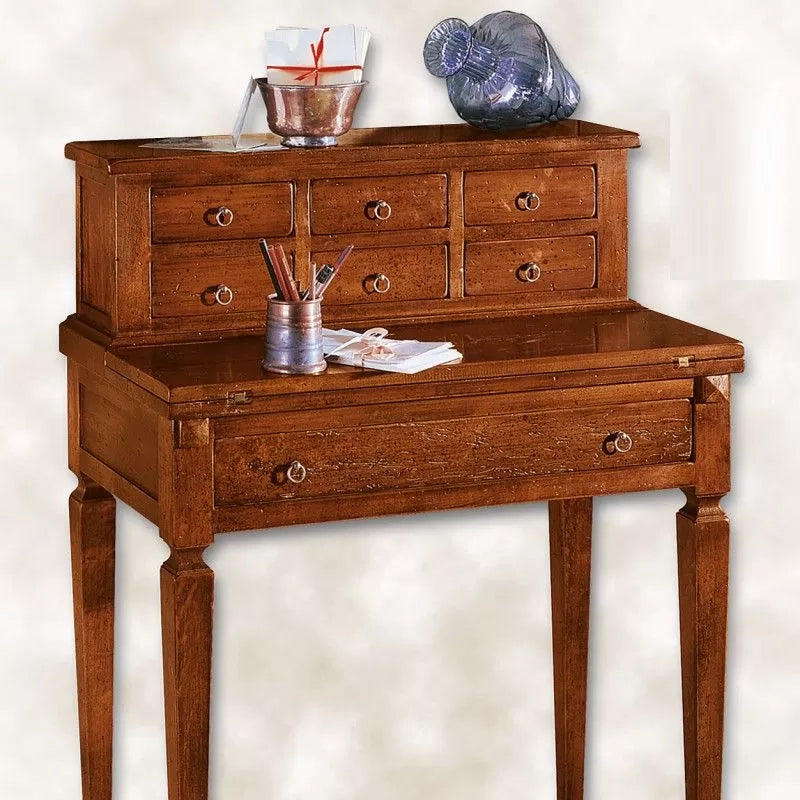 Scrivania in legno arte povera 7 cassetti noce 73x42x98 - Mobili 2G