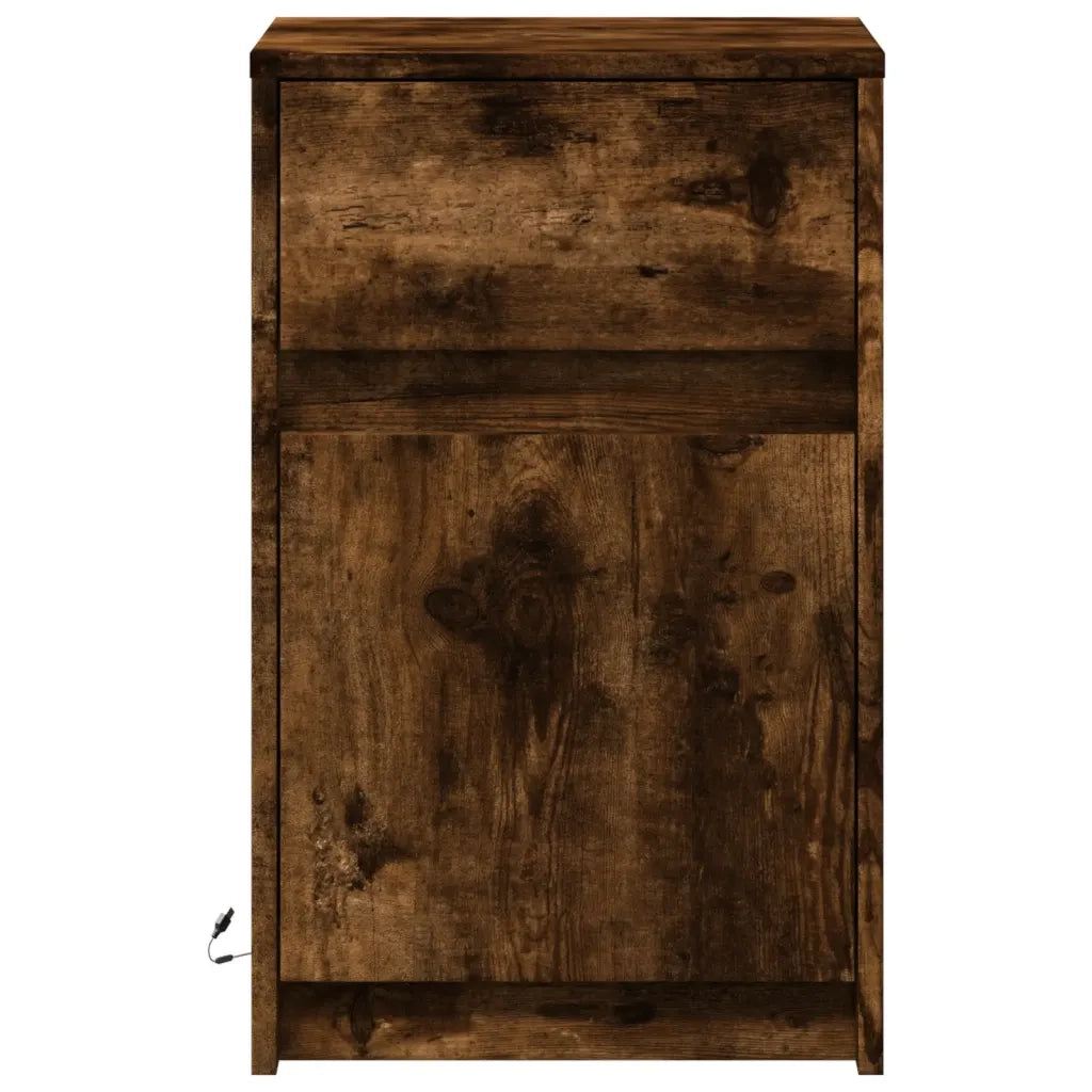 Comodino con Luci LED Rovere Fumo in Legno Multistrato 852006
