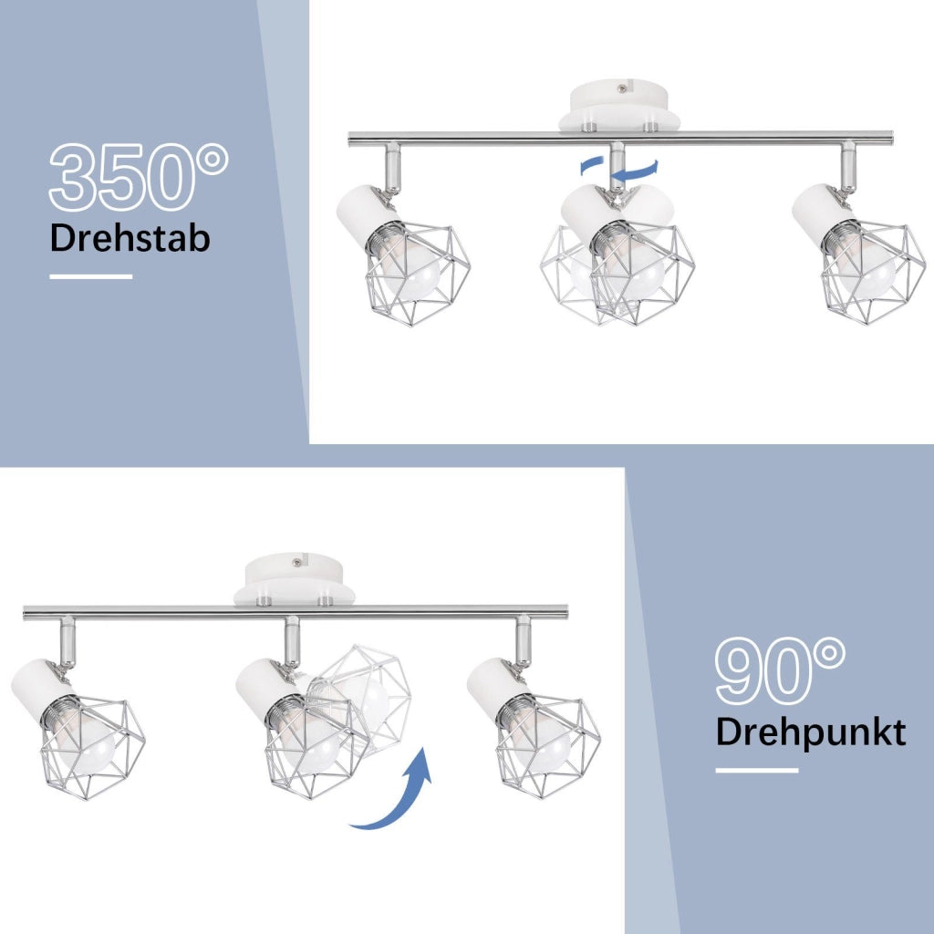 ZMH Faretto da soffitto bianchi 3 luci E14 girevoli metallo retrò industriale per soggiorno camera letto ufficio