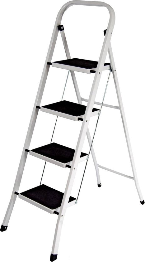 Scala a 4 gradini in acciaio resistente, pesante, pieghevole, portatile con tappetino antiscivolo