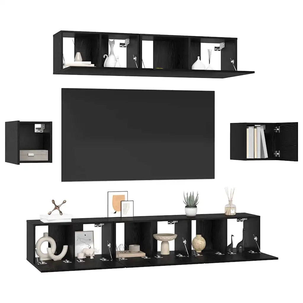 vidaXL Set mobile TV 7 pcs Rovere nero 80 x 30 x 30 cm