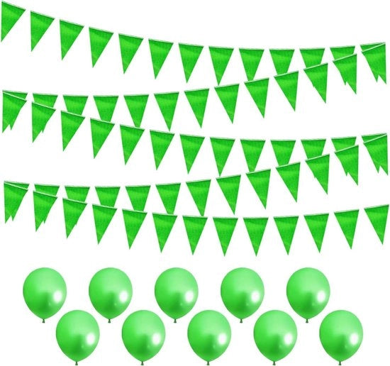 Decorazione di Festa Rinnovabile a Vela Verde da 80m con 10 Palloni Verdini.
