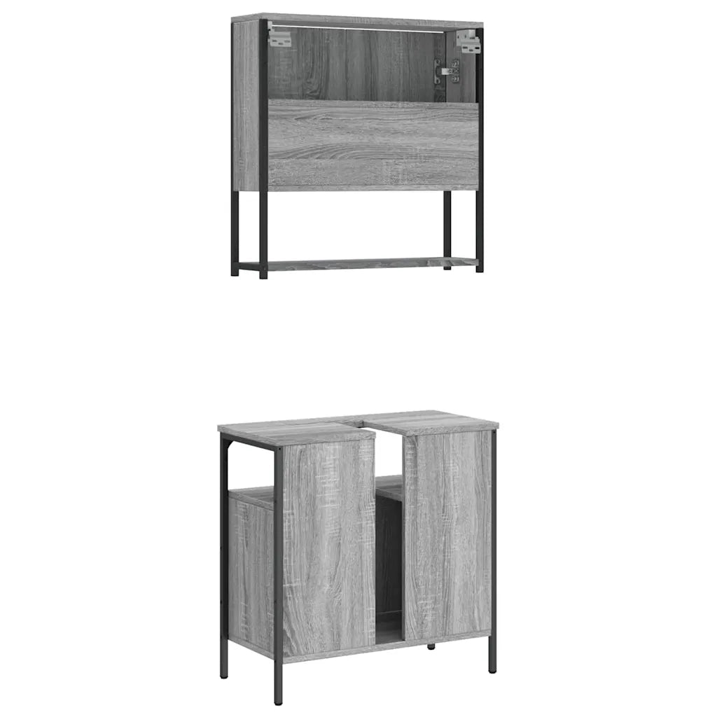 Set Mobili da Bagno | Armadio da bagno 2 pz Grigio Sonoma in Legno Multistrato