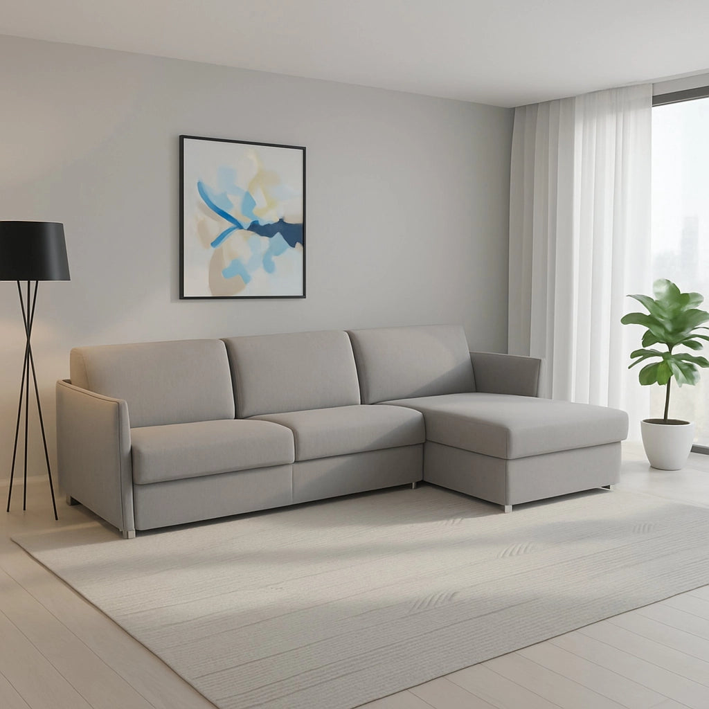 Posina, Divano Fisso con Penisola Sfoderabile Made in Italy, 260x160 cm Grigio