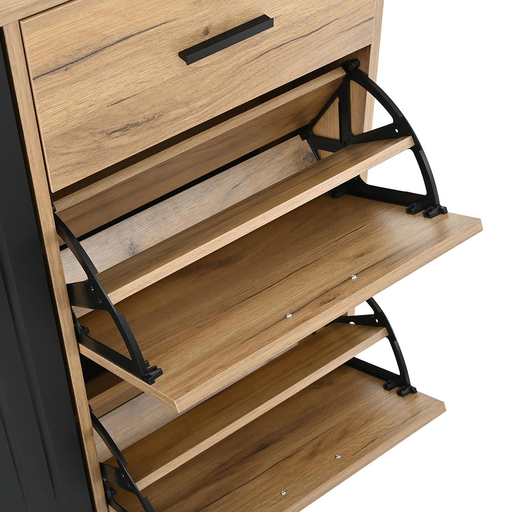 Scarpiera Moderna 80x24x95.5cm - Xylo - con Ripiani Regolabili, Nero e Naturale