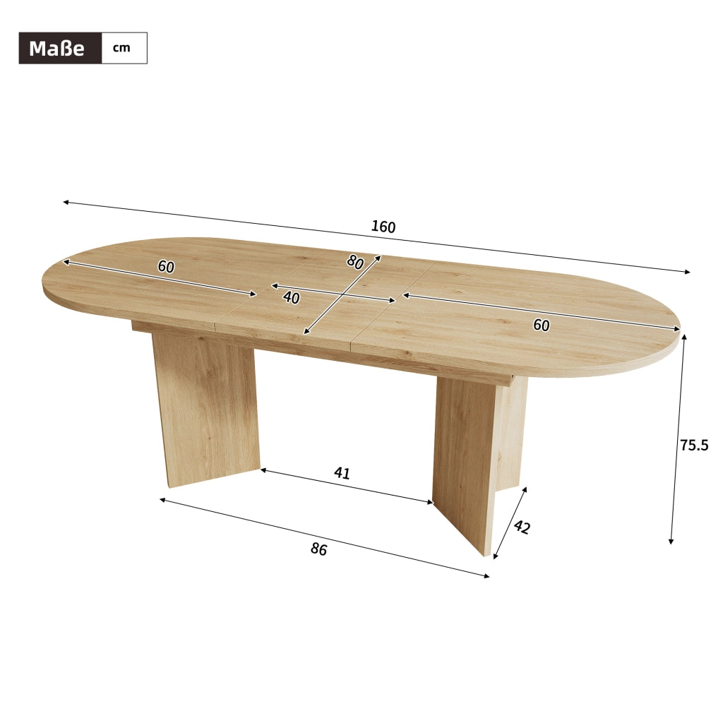 Tavolo da pranzo allungabile con piano da 18 mm, 2 ante pieghevoli e angoli arrotondati, per 4-8 persone, in MDF, rovere