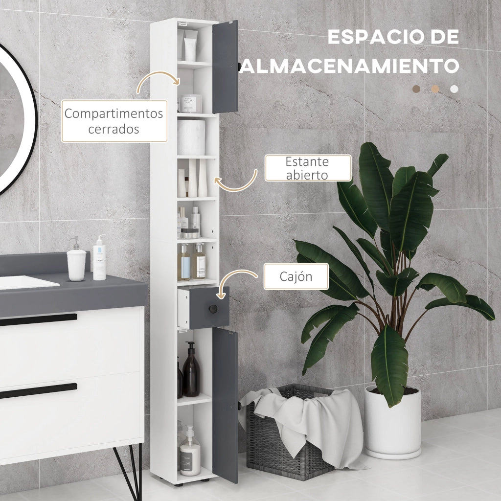 Colonna Bagno con Cassetto e Ante ¨C Zephmum ¨C Grigio 20x20x180 cm