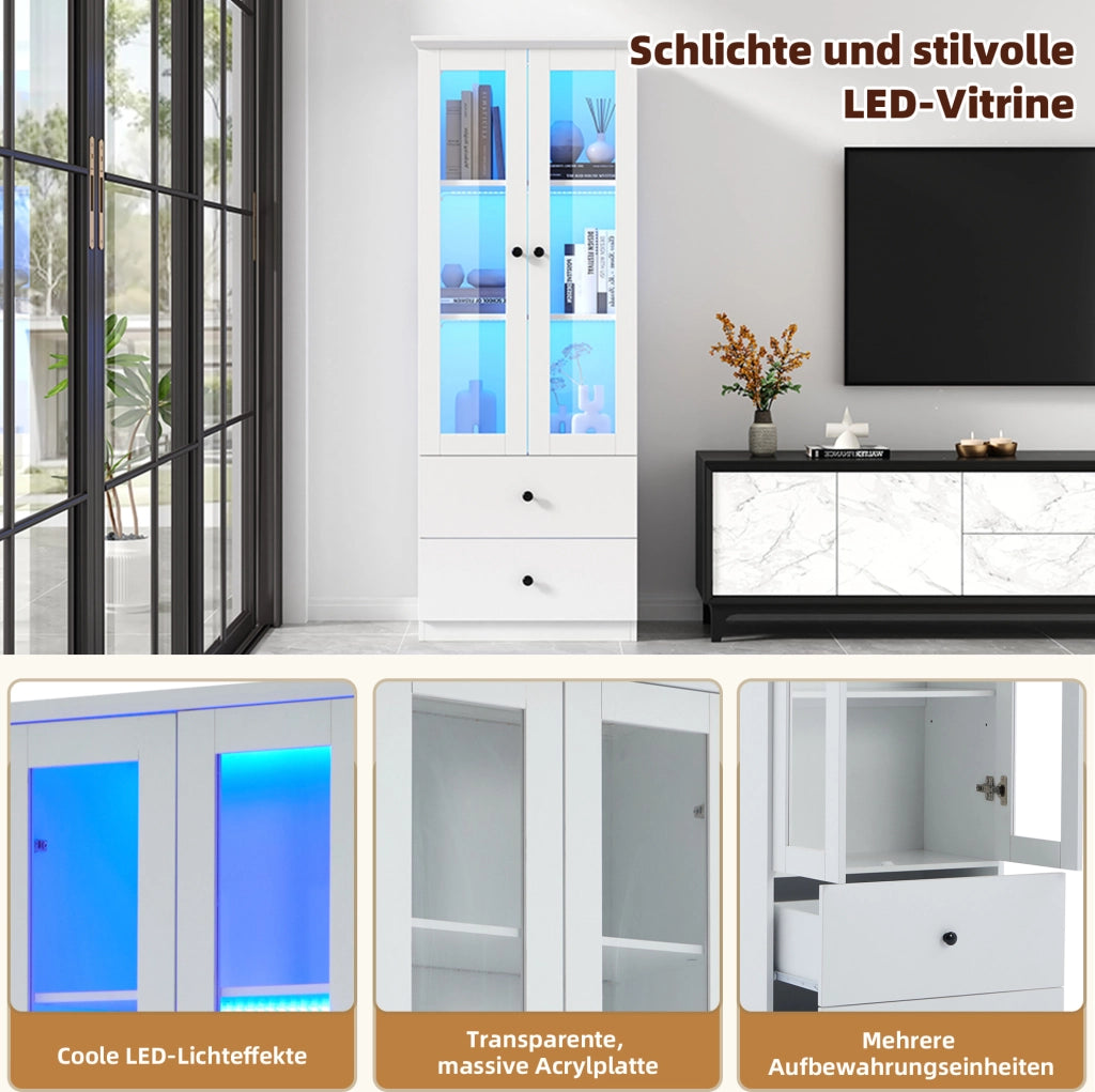 Vetrina con LED bianca opaca in MDF e vetro temperato 60x35,5x165 cm