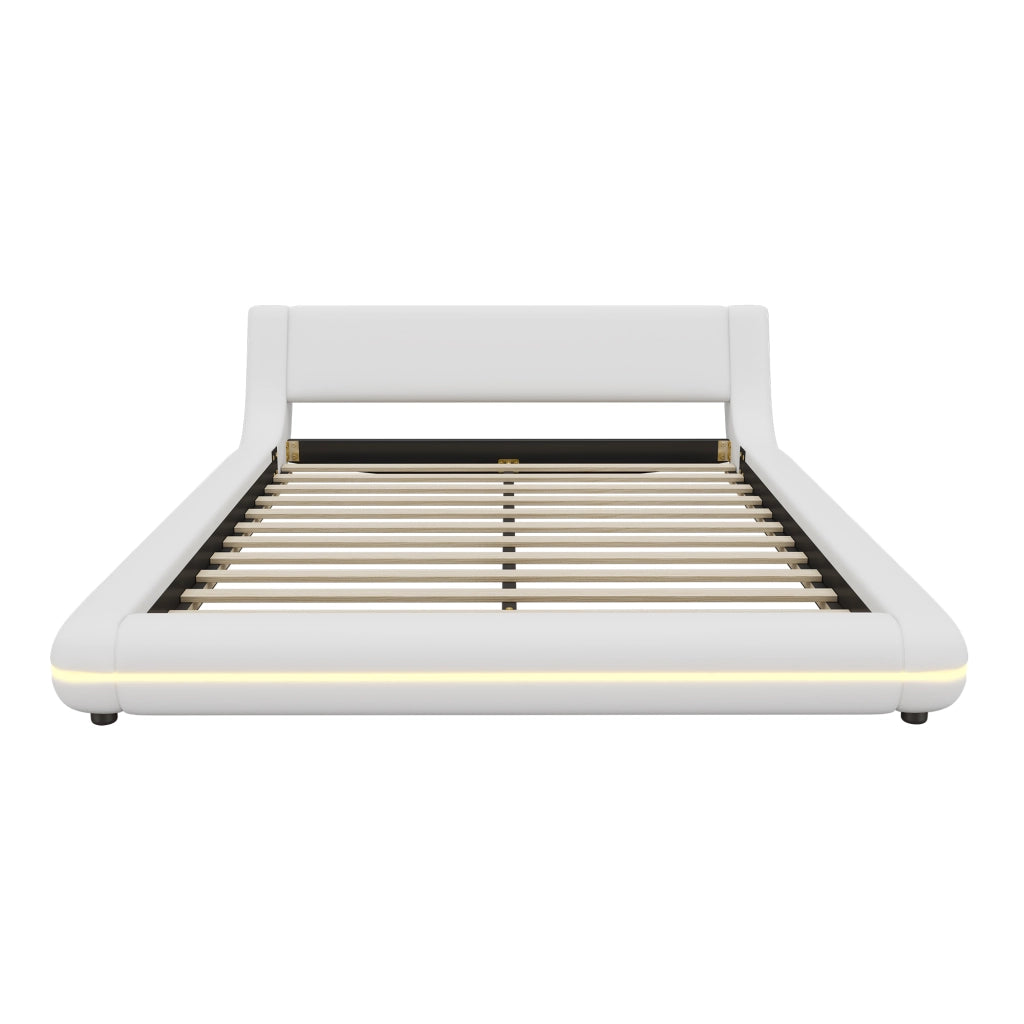 LETTO Basso 140x200 cm PU Bianco con LED Ambientale