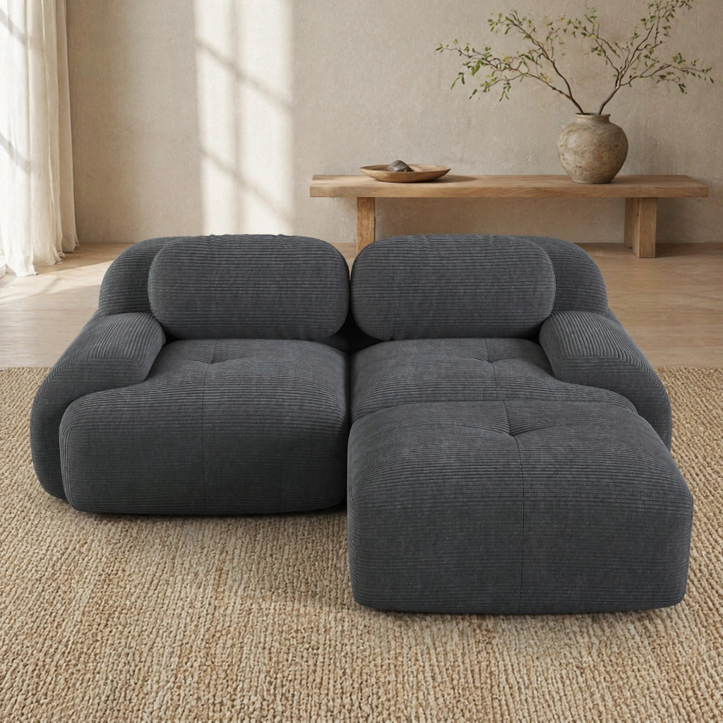 Divano angolare modulare in tessuto effetto velluto a coste grigio 208x178x70 cm
