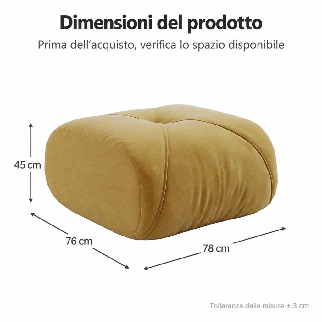 Pouf poggiapiedi in ciniglia gialla 78x76x45 cm
