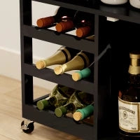 Carrello da Cucina in Legno con Portabottiglie, 3 Ante e Cassetto, 67x37x87 cm, Nero e Rovere