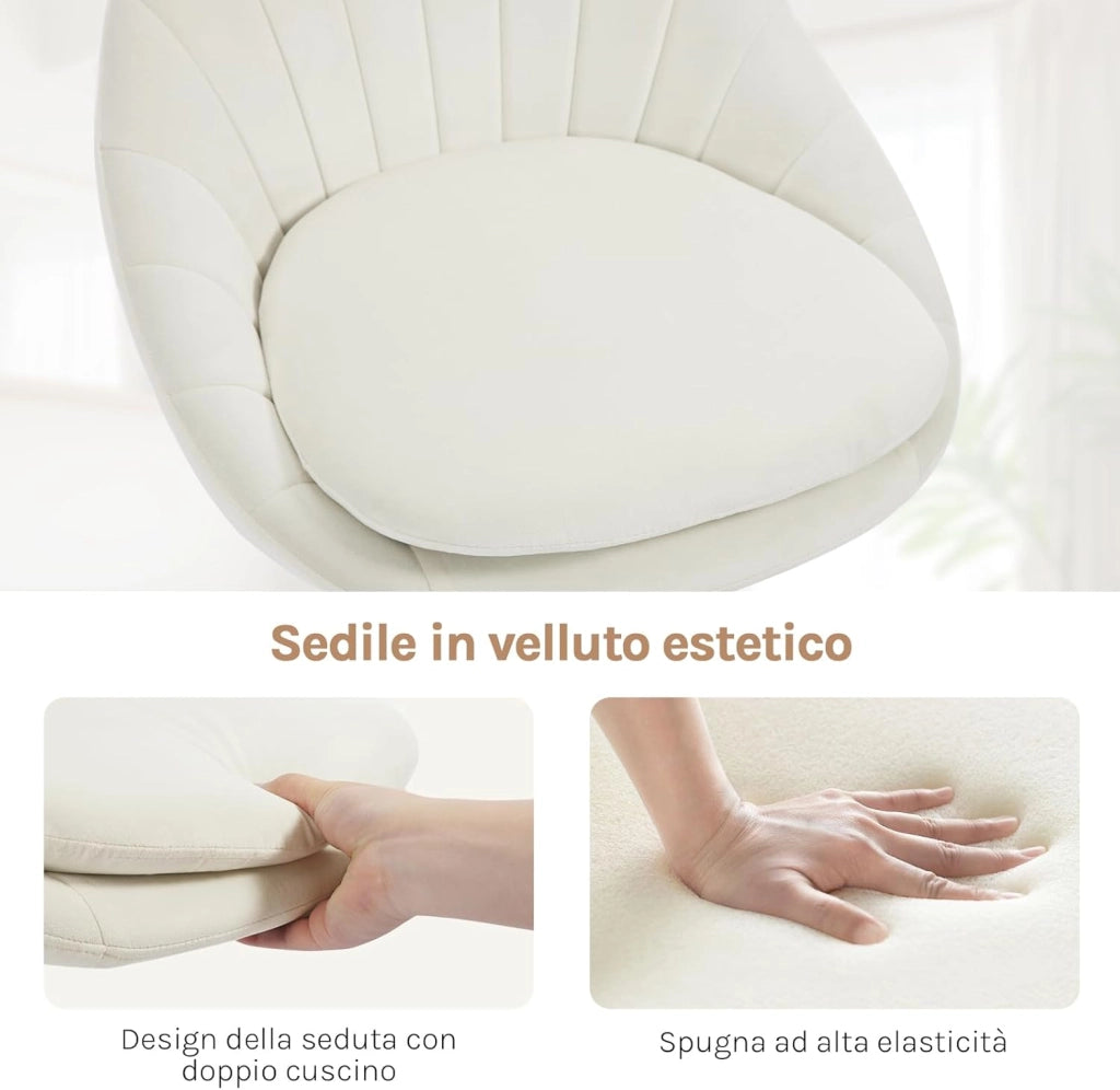 Sedia da Scrivania per Casa Regolabile in Altezza con Rotelle, Sedia Trucco Girevole Ergonomica, Ufficio, Camera da Letto, Studio, Velluto, Crema, BS167cm