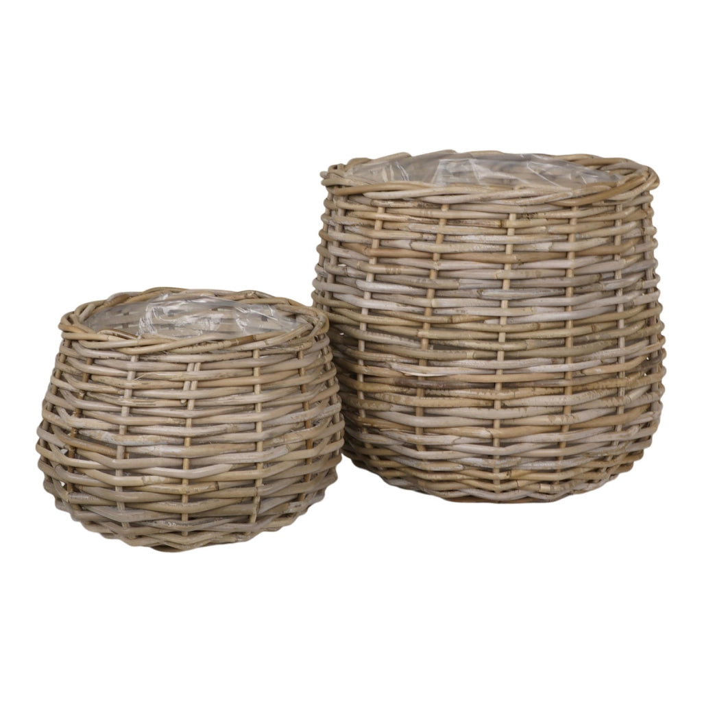Set di 2 Cesti Portaoggetti Pulo, Marrone, Rattan, 27x27x21 cm