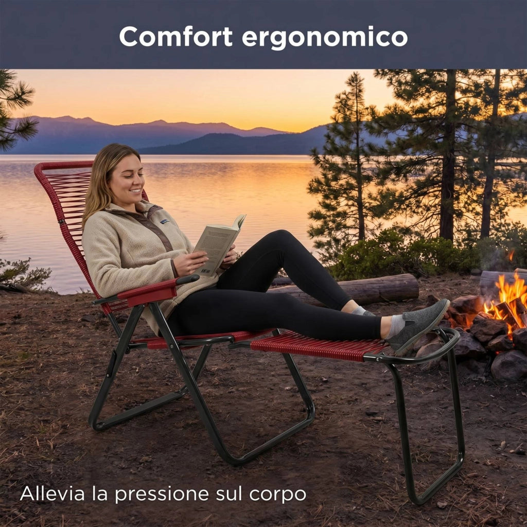 Marvin Sdraio Cordonata con Poggiapiedi Sedia a Sdraio da Giardino Filo in Pvc Pieghevole Metallo Poltrona Relax d Rosso