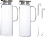 Karaf da acqua in vetro 1,5 litri con coperchio in acciaio inossidabile e maniglia in vetro di borosilicato