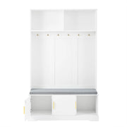 Appendiabiti con Panca Scarpiera e Ripiano; 6 Ganci; Dispositivo Antiribaltamento; Stile Moderno; in Pannello di Truciolare; Bianco; 120??40??191 cm