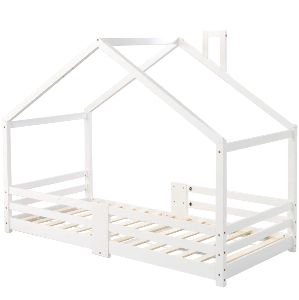 Letto a casetta per bambini 90x200 cm in legno massello bianco