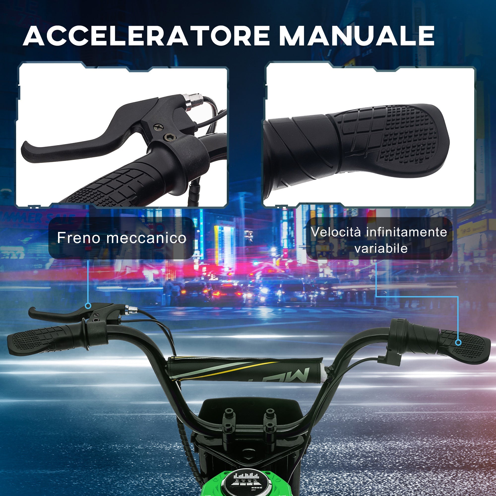 Moto Elettrica per Bambini con Acceleratore Manuale 2 Velocità 8-16km/h Verde