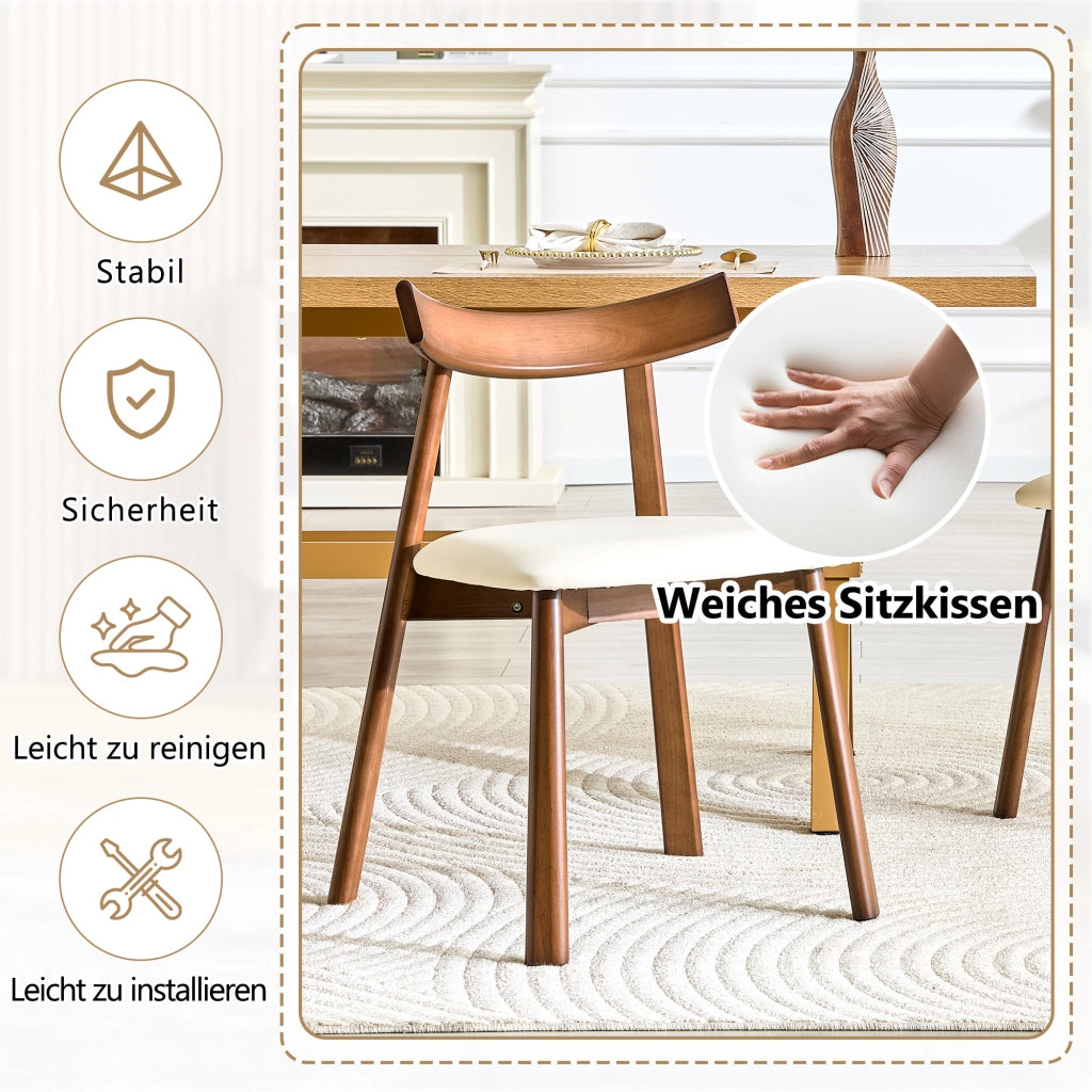 Sedia da Pranzo Set da 2 con Schienale Ergonomico Imbottito, Design Scandinavo, in Legno di Hevea Bianco