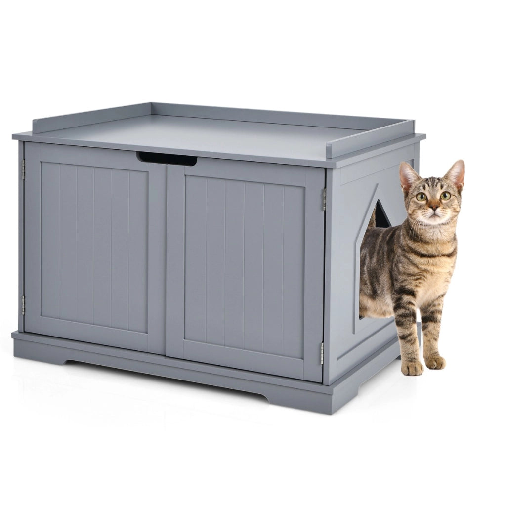 Casetta privata per gatti con struttura in legno resistente-Casa multifunzionale con foro per gatti Grigio