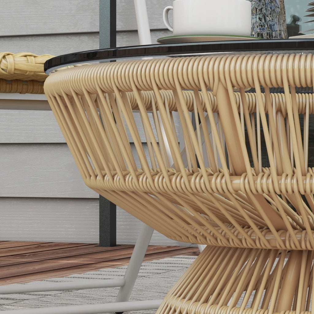 Tavolino da giardino rotondo ¨C Zephmum ¨C Poly rattan, vetro temperato, ?60x37 cm