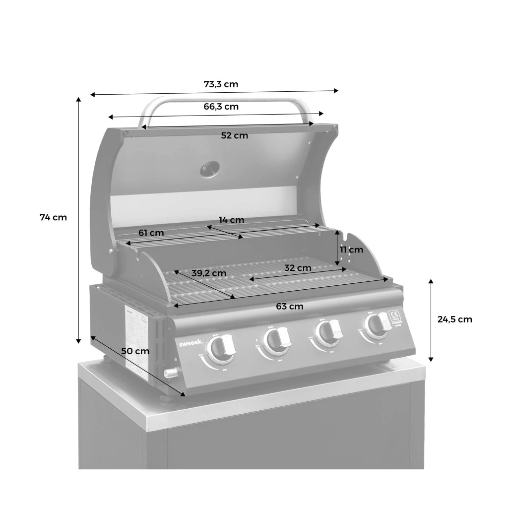 Barbecue a gas 4 bruciatori da appoggio + cucina esterna in acciaio,