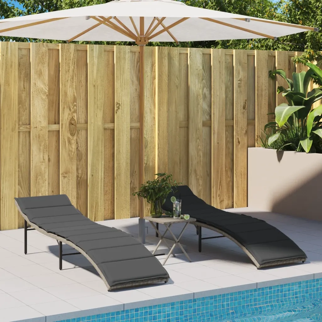 Lettino Prendisole con Cuscino Grigio 55x199x50cm in Polyrattan 368250
