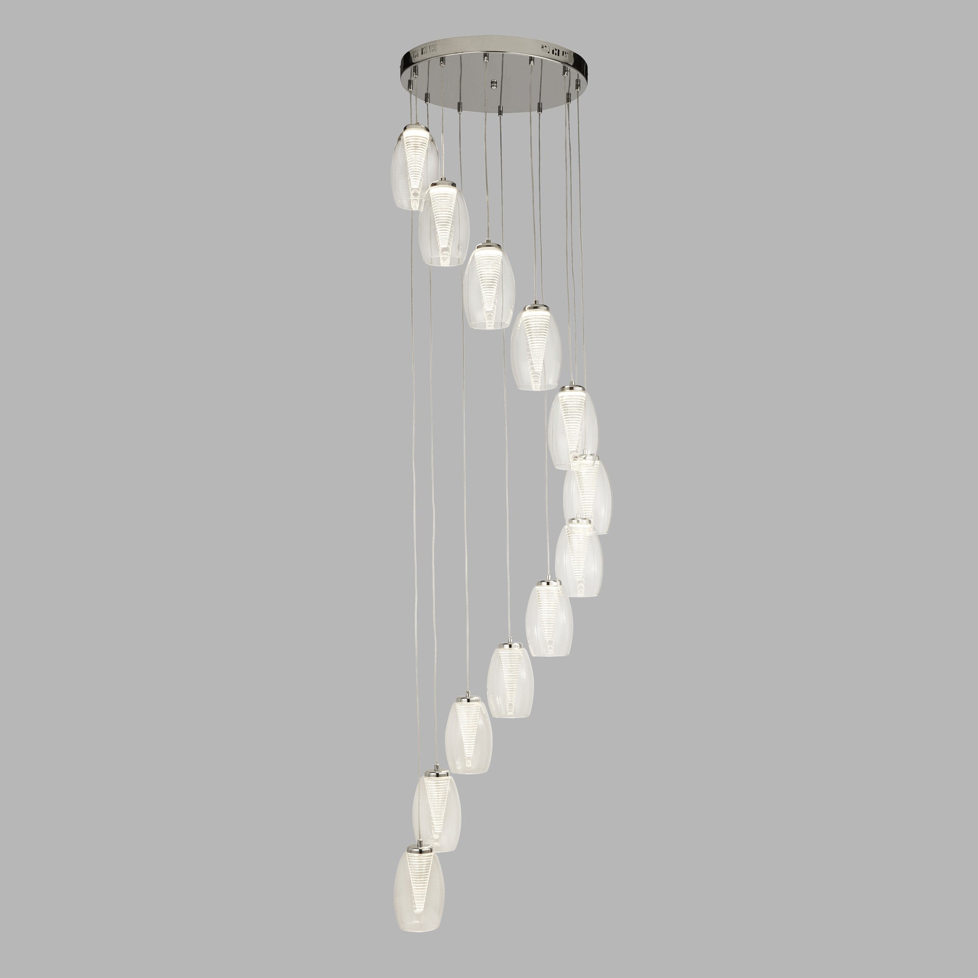 Lampadario Contemporaneo Ciclon Acciaio Cromo Vetro Trasparente Led 60W 3000K