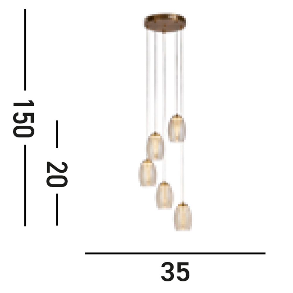 Lampadario Contemporaneo Ciclon Acciaio Bronzo Vetro Led 5,4W 3000K