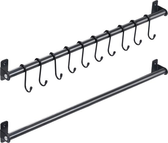 Organizzatore di Hanger per Cucina a Parete, Barre per Utensili con Sostegni per Cucchiai e Padelle, Organizzatore per Asciugamani nella Doccia con 10 Ganci S-Forma Rimovibili 570 mm x2