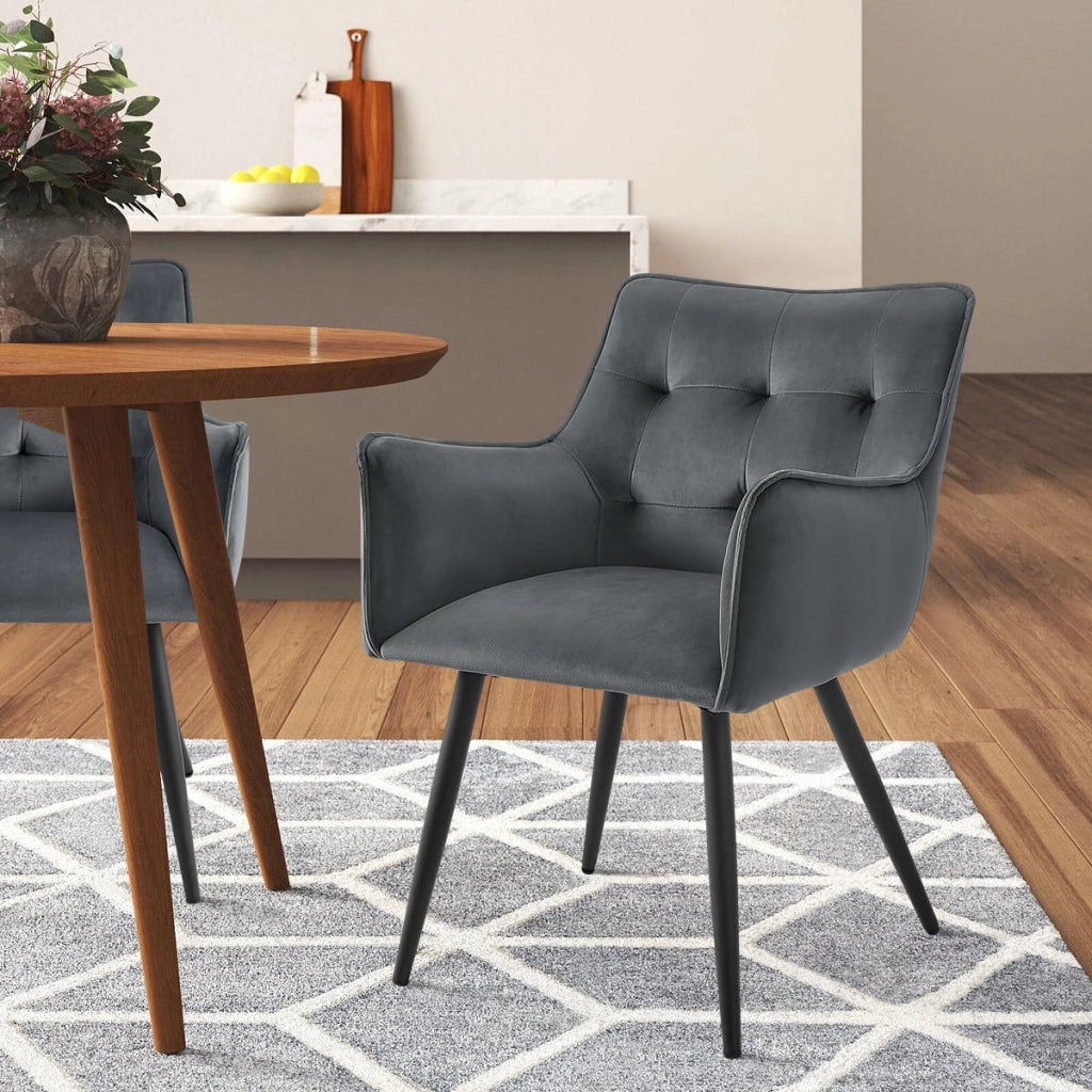 Set di 2 Sedie da Pranzo Moderne, Sedie da Cucina con Schienale e Braccioli, Poltroncine Imbottite con Gambe in Metallo, per Salotto, Ufficio e Cameretta, in Velluto, Crema, BH374cm-2