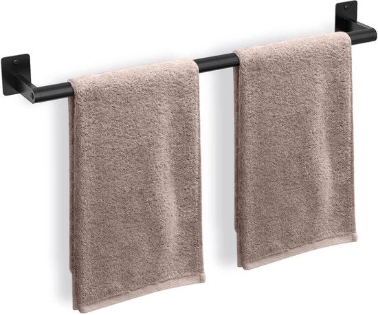 Sostegno asciugamano bagno, Sostegno asciugamano per bagno da parete, Sostegno asciugamano metallico per bagno, Asciugamano morbido nero 60CM/24 pollici