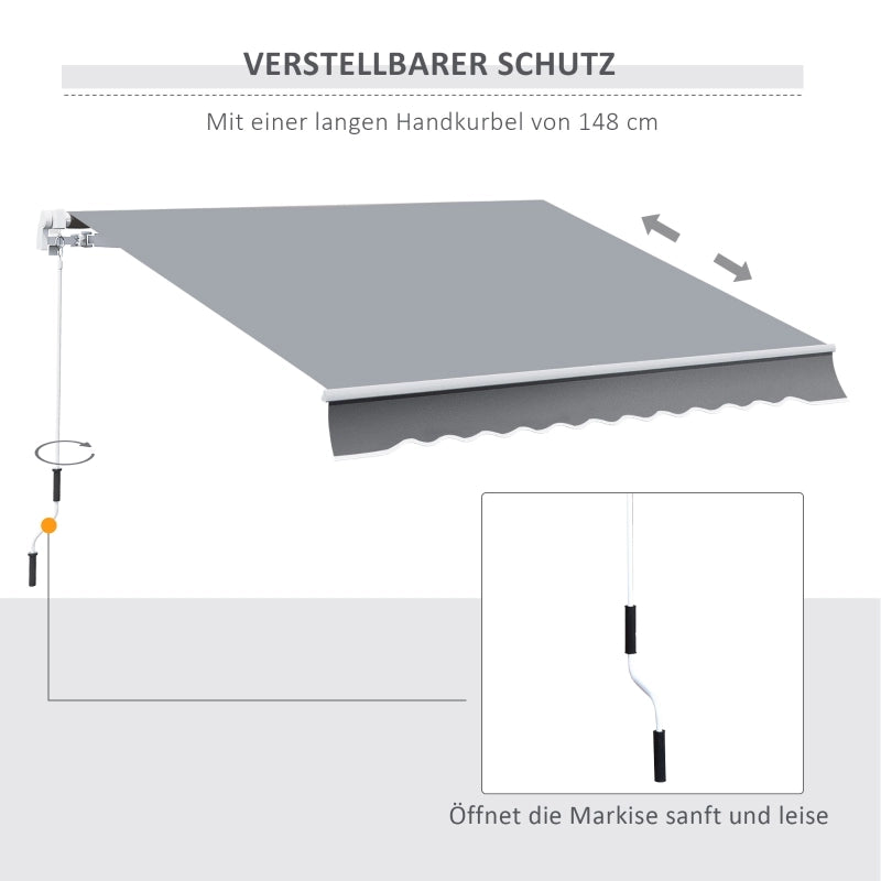 Tenda retrattile protezione solare 3.95 x 2.45 m con manovella telaio metallico tessuto poliestere colore grigio bianco resistente per esterni